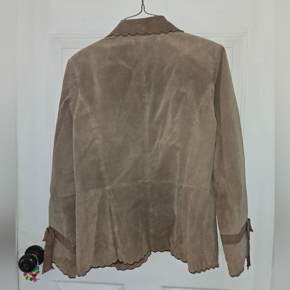 Terry Lewis Tan Suede Leather Jacket With Scallop Trim Small - Picture 5 of 9